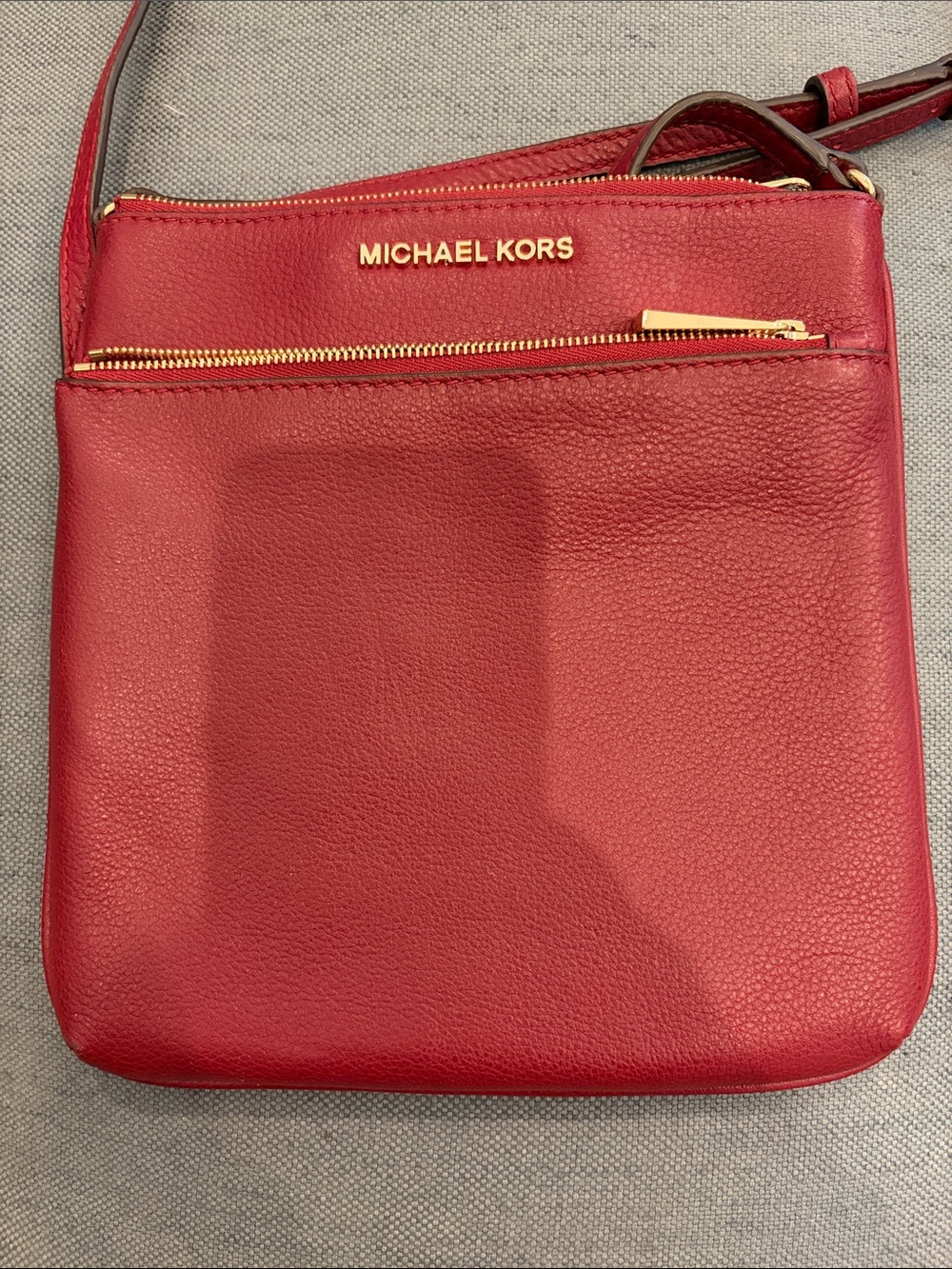 Michael Kors Deep Red Pebbled Leather Crossbody with Gold Hardware